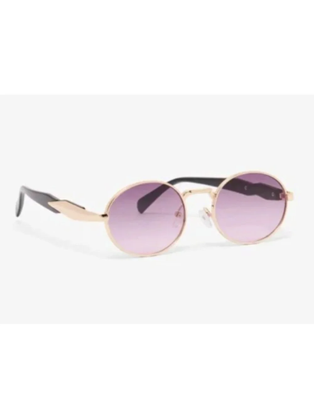 Unisex Oval Gold Frame Sunglasses With Purple Gradient Lenses & Black Arms